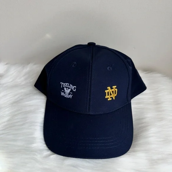 NEW Navy Blue and Gold Notre Dame and Teeling Whisky Embroidered Logo Cap - Picture 5 of 16